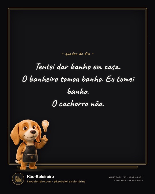 Tentei dar banho em casa.